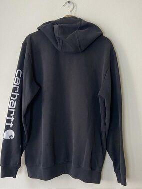 Carhartt Black Hooded Sweatshirt with White Sleeve Script